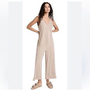 Varley Pelion Comfy Oversized Wide Leg Jumpsuit Romper in Marled Taupe, Size L